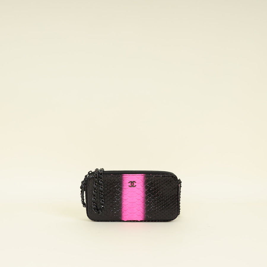 Chanel Bicolor Python Double Zip Wallet on Chain