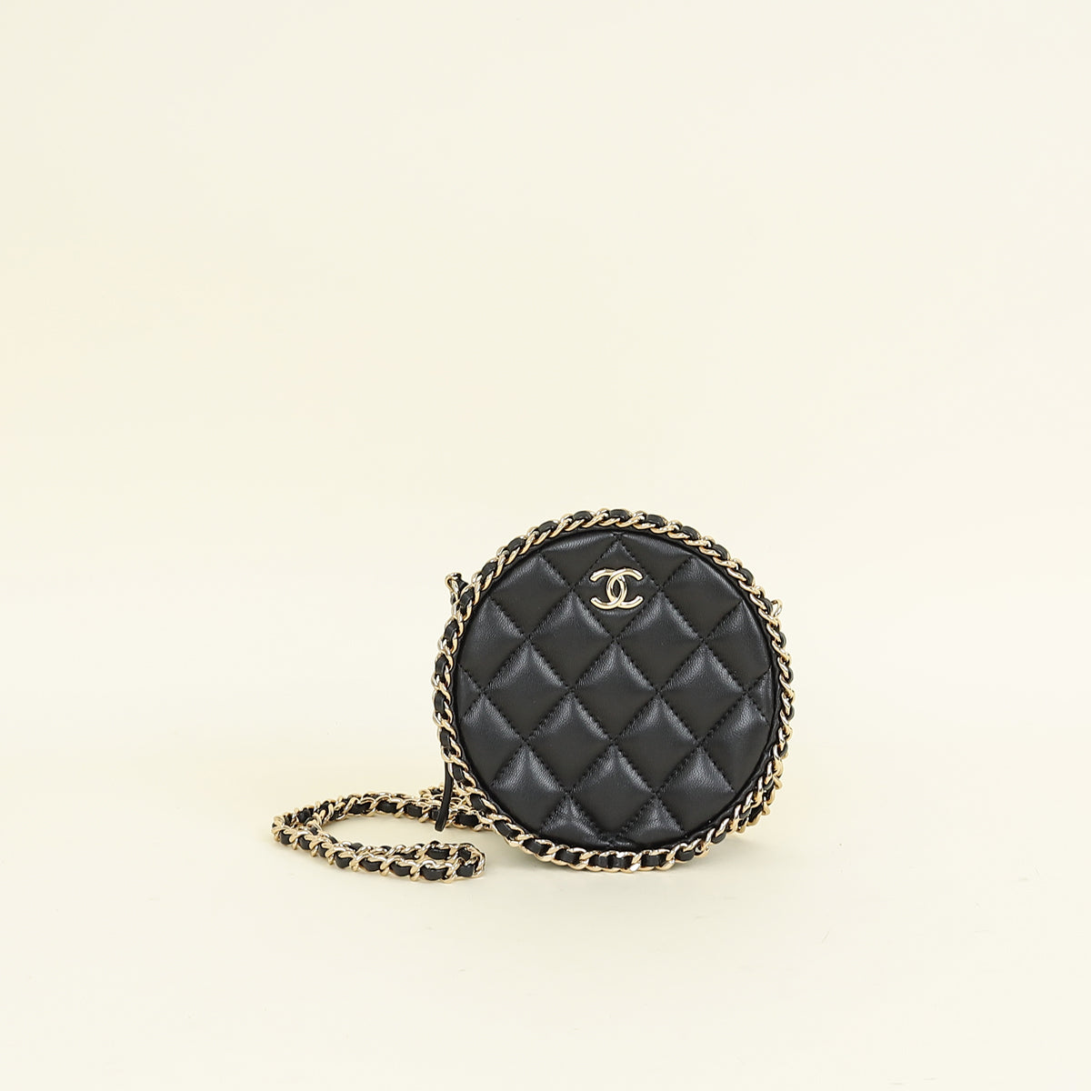 Chanel Black CC Chain Around Round Clutch Bag
