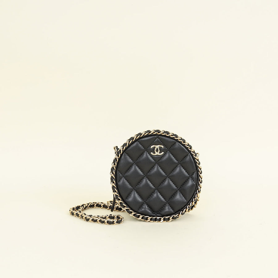 Chanel Black CC Chain Around Round Clutch Bag