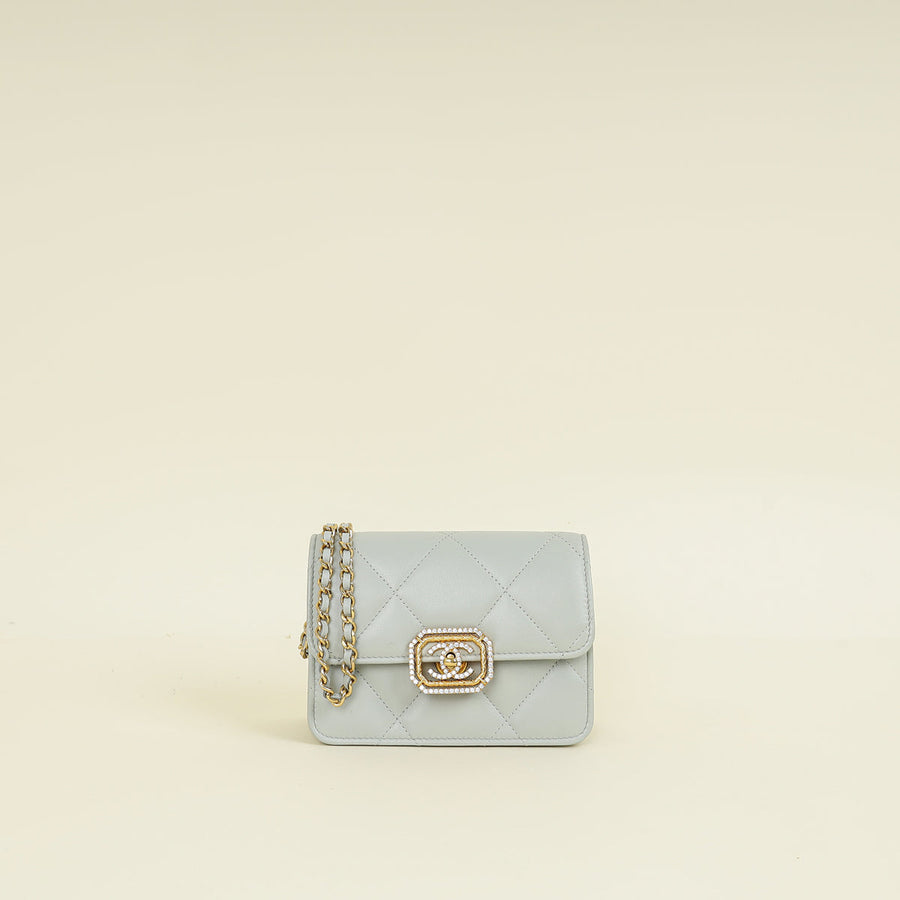 Chanel Light Grey CC Crystal Strass Bag With Chain