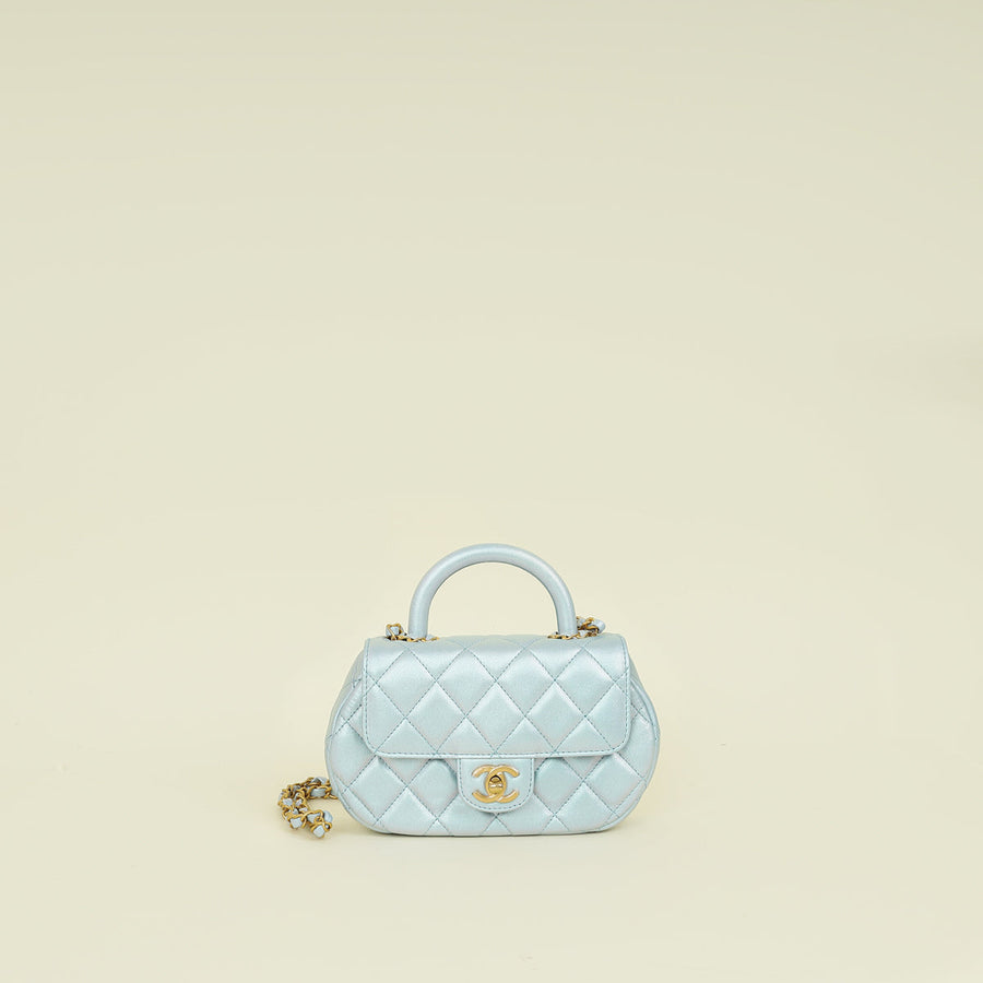 Chanel Pearl Light Blue CC Top Handle Small Flap Chain Bag