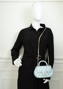 Chanel Pearl Light Blue CC Top Handle Small Flap Chain Bag