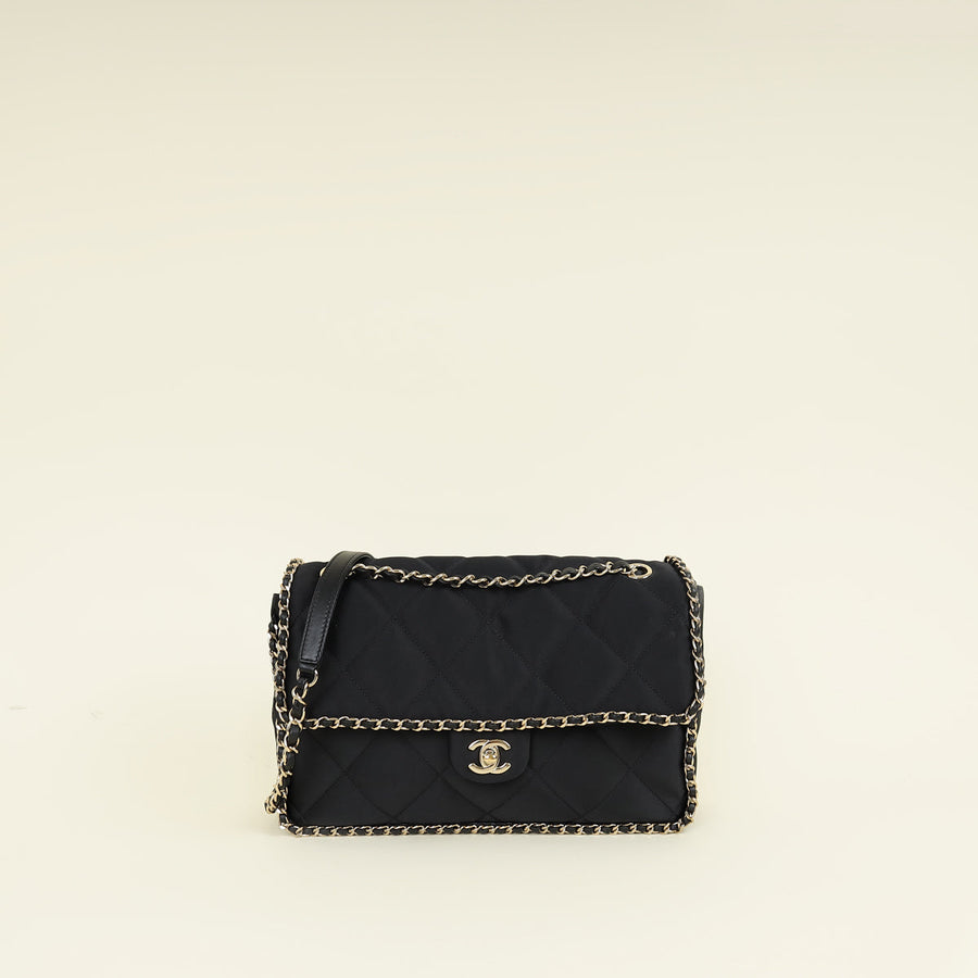 Chanel Black CC Satin Quilted Flap Bag