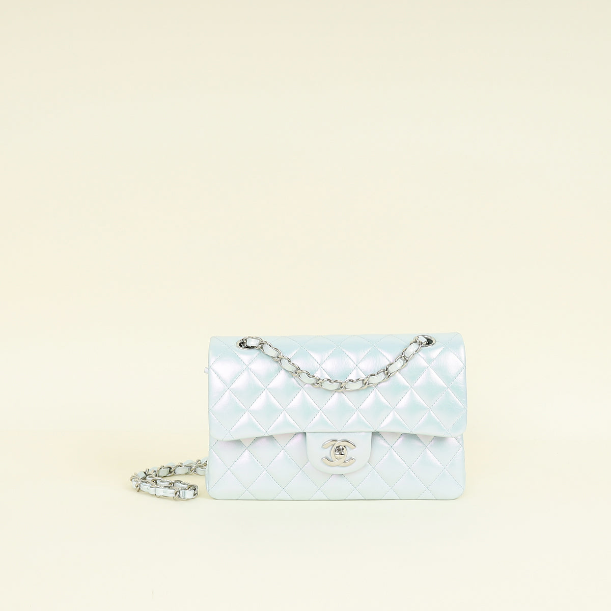 Chanel Metallic Pearl Blue CC Classic Double Flap Small Bag