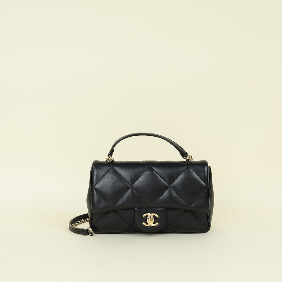 Chanel Black CC Top Handle Large Quilted Flap Bag
