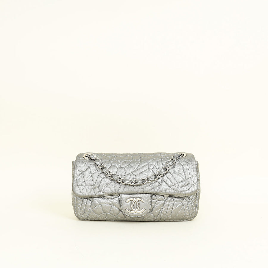 Chanel Metallic Silver Graphic Edge Accordion Flap Bag
