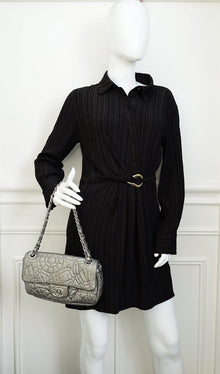 Chanel Metallic Silver Graphic Edge Accordion Flap Bag