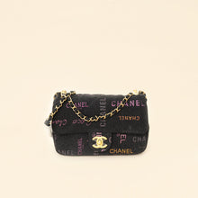 Chanel Black Multicolor CC Denim Logo Print Flap Bag