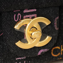 Chanel Black Multicolor CC Denim Logo Print Flap Bag