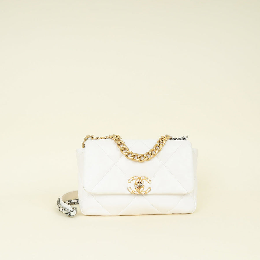 Chanel White CC 19 Small Flap Bag