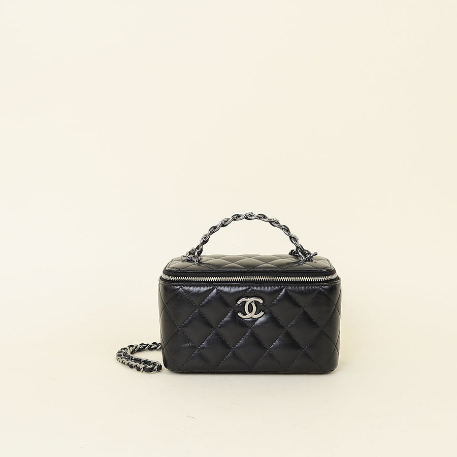 Chanel Black CC Crystal Top Handle Vanity Case