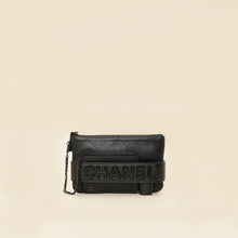 Chanel Black Logo Quilted Cosmetic Case With Chain Wrist