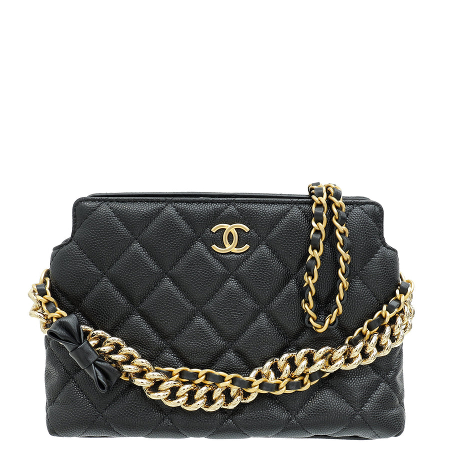 Chanel Black CC Chain Link Bow Clutch With Chain