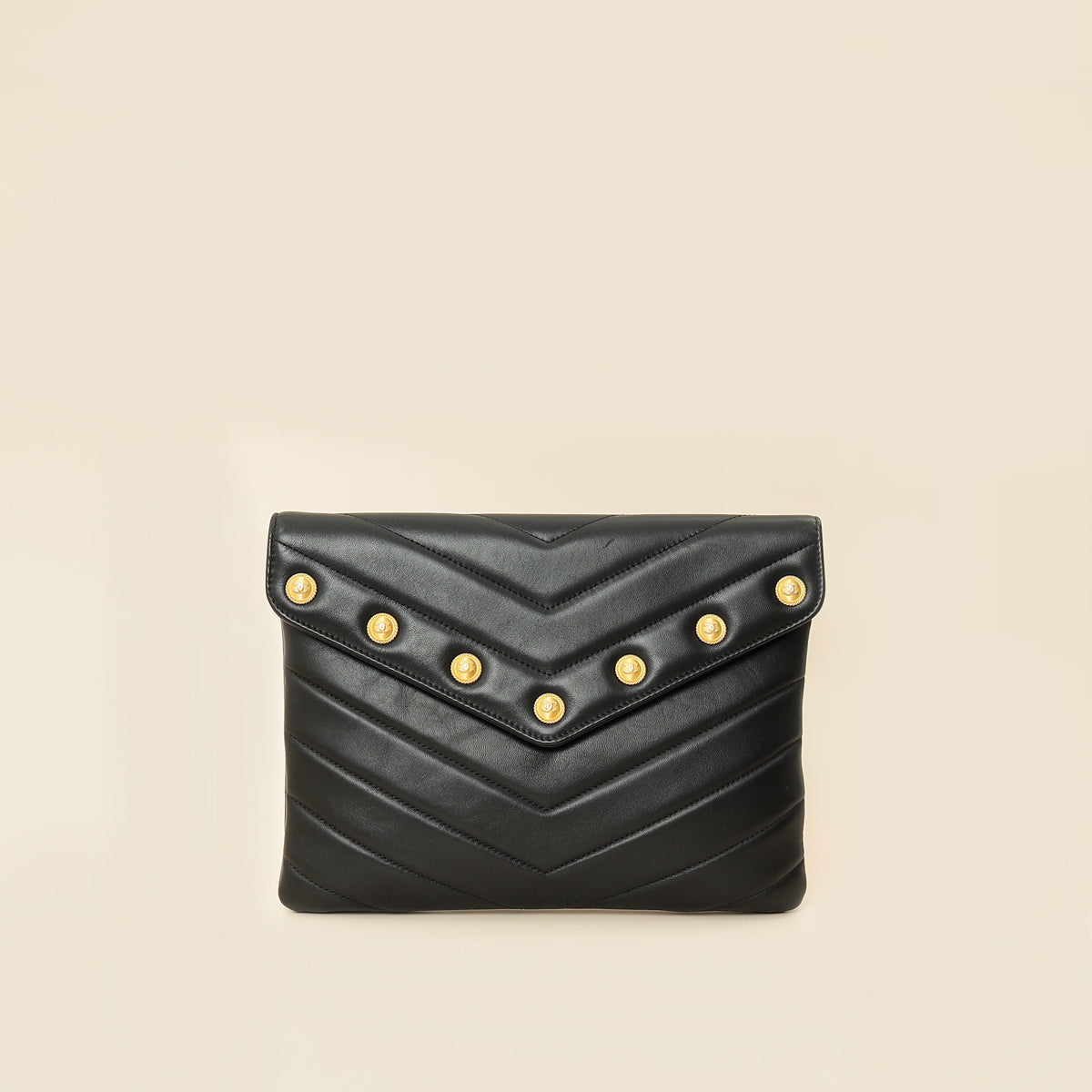 Chanel Black CC Button Chevron Flap Clutch