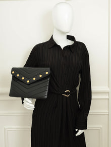 Chanel Black CC Button Chevron Flap Clutch