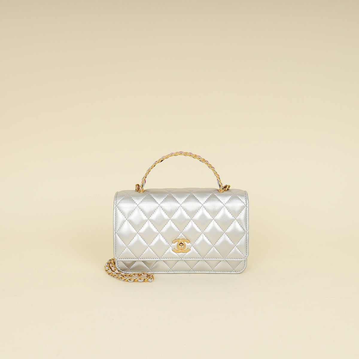 Chanel Silver CC Top Handle Wallet On Chain