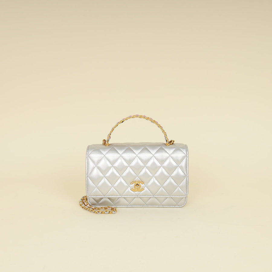 Chanel Silver CC Top Handle Wallet On Chain