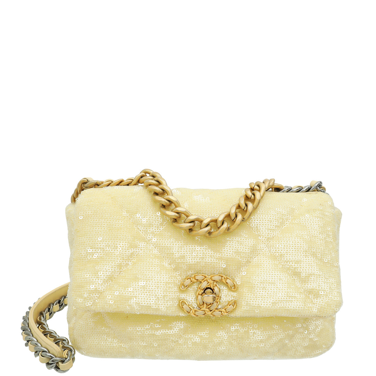 Chanel Light Yellow CC 19 Sequins Small Flap Bag