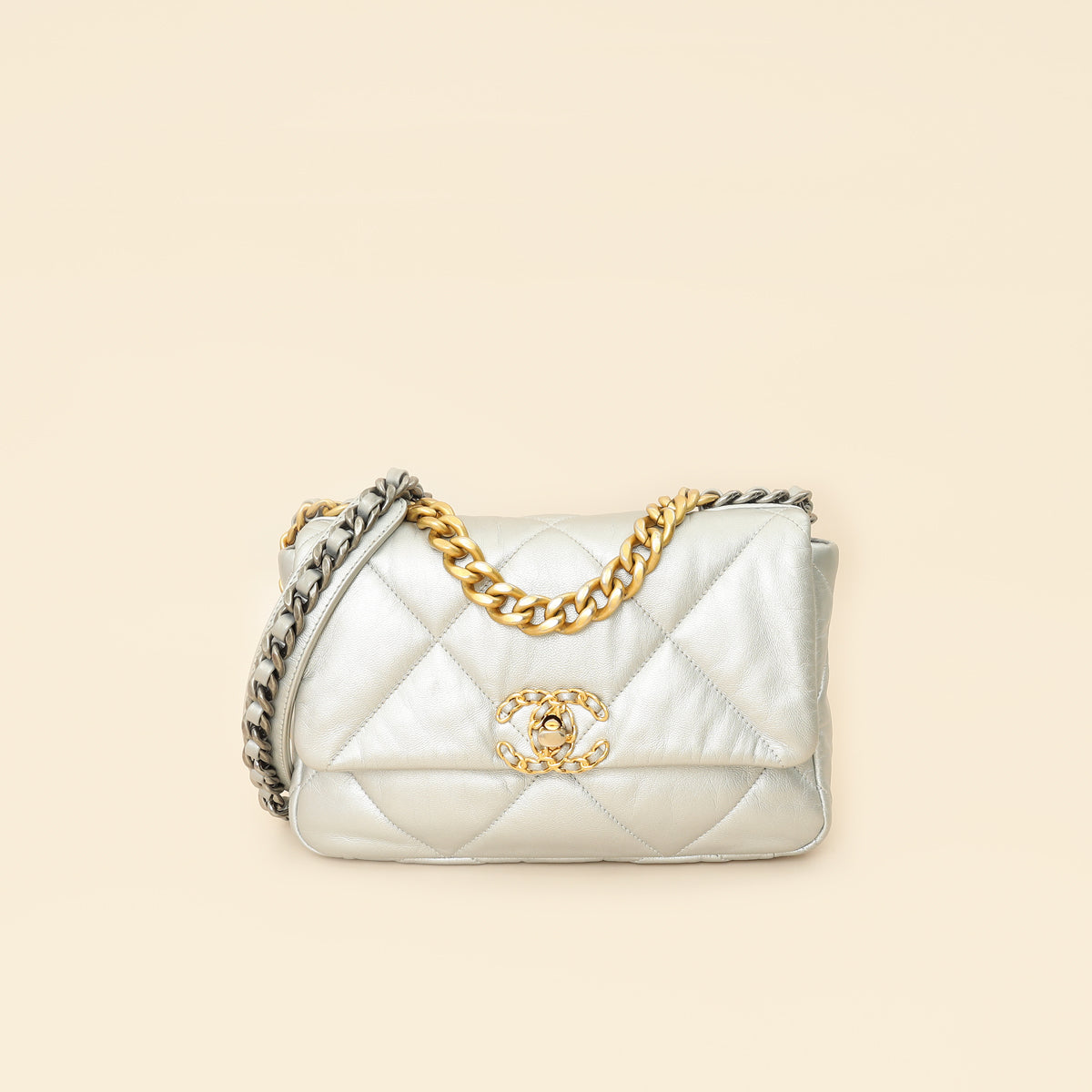 Chanel Metallic Silver 19 Flap Small Shoulder Bag