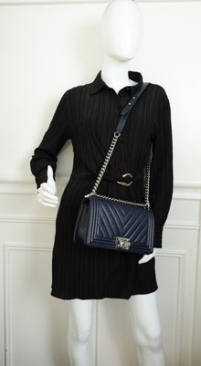 Chanel Navy Chevron Le Boy Medium Flap Bag