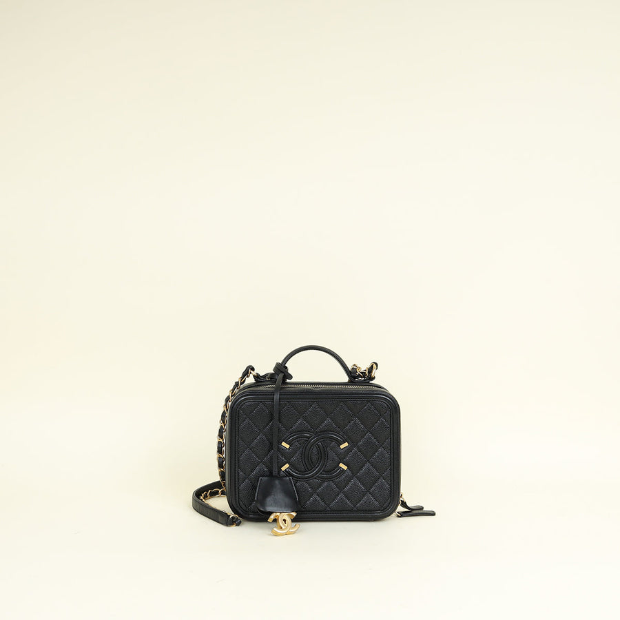 Chanel Black CC Filigree Vanity Case