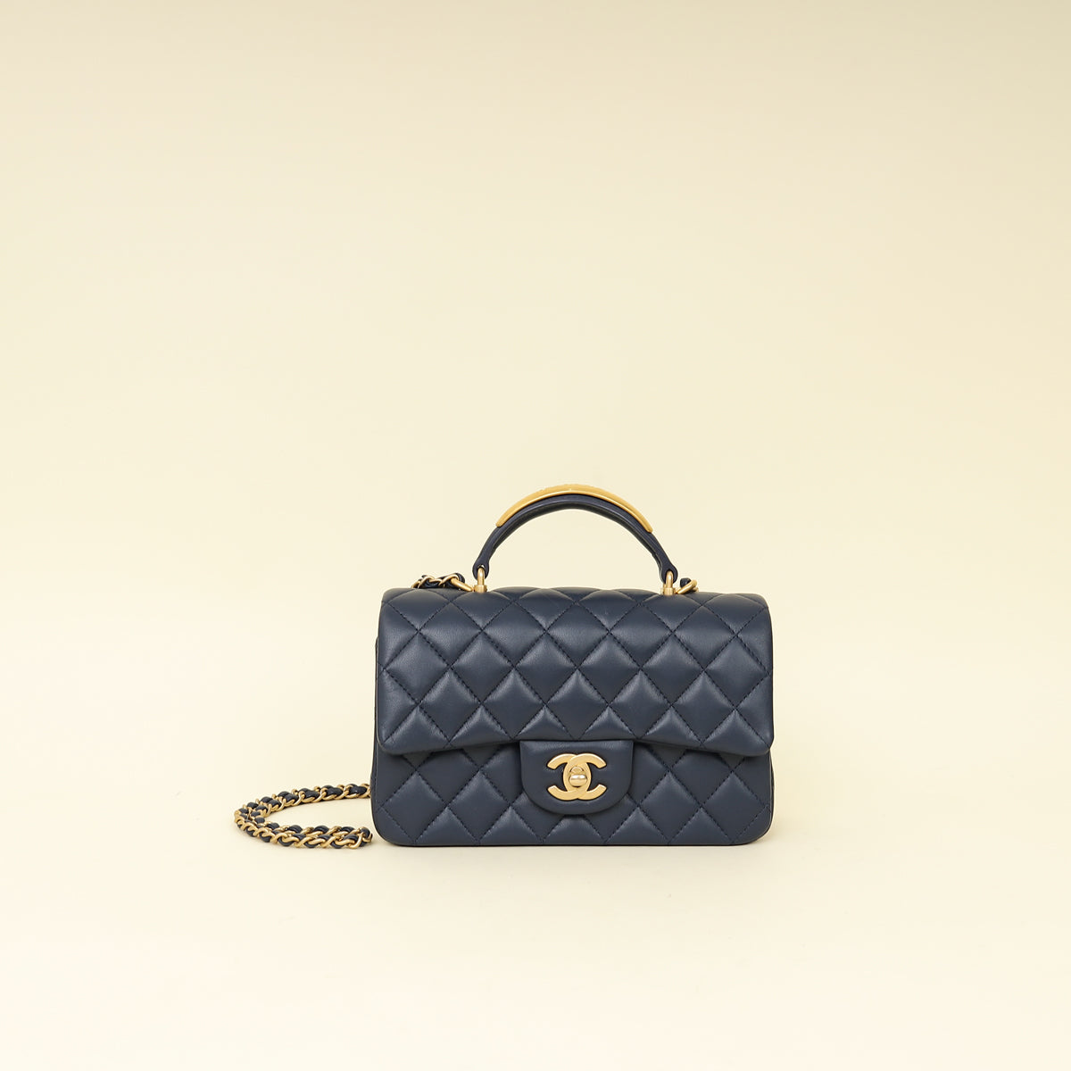 Chanel Blue Mini Rectangular Flap Metal Top Handle Bag