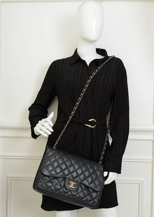 Chanel Black CC Classic Double Flap Jumbo Bag