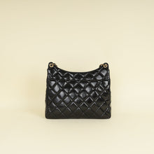 Chanel Black CC Wavy Charm Shiny Crumpled Hobo Bag