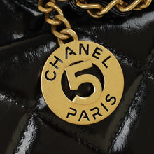 Chanel Black CC Wavy Charm Shiny Crumpled Hobo Bag