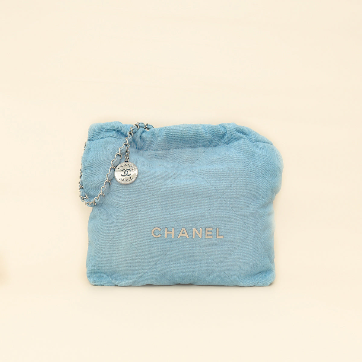 Chanel Light Blue Quilted Washed Denim Chanel 22 Small Bag
