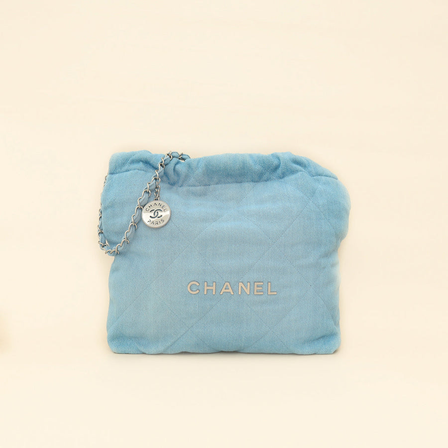 Chanel Light Blue Quilted Washed Denim Chanel 22 Small Bag