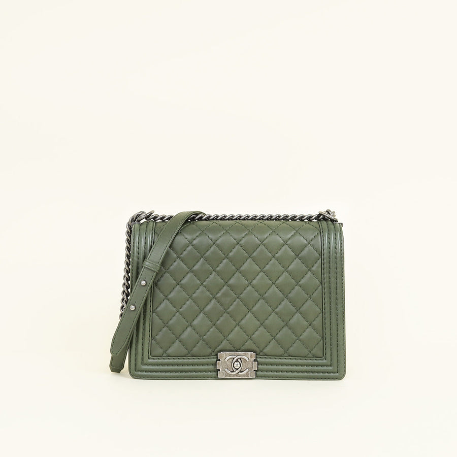Chanel Olive Green Le Boy Flap Shoulder Bag