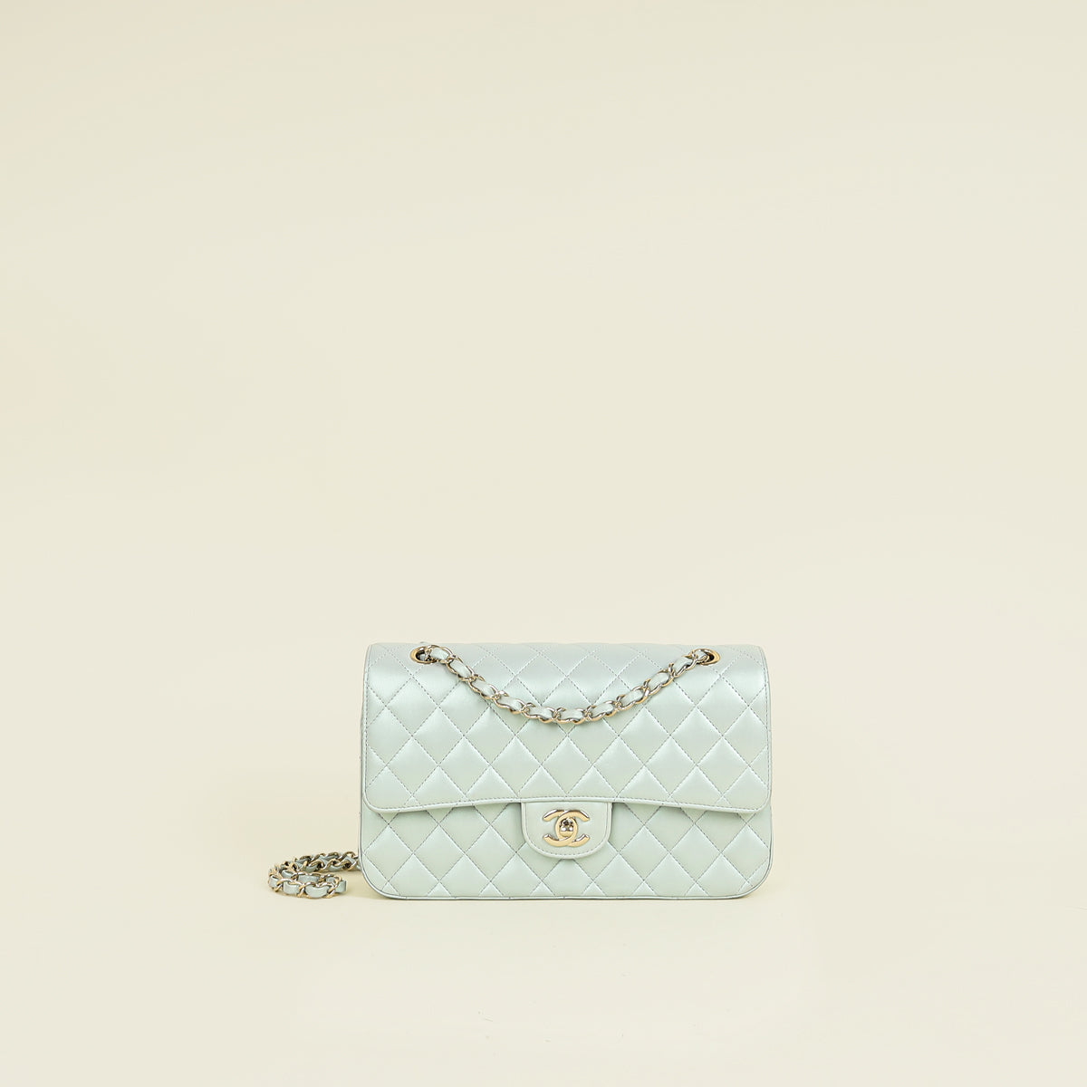 Chanel Perl Blue CC Classic 11,12 Double Flap Medium Bag