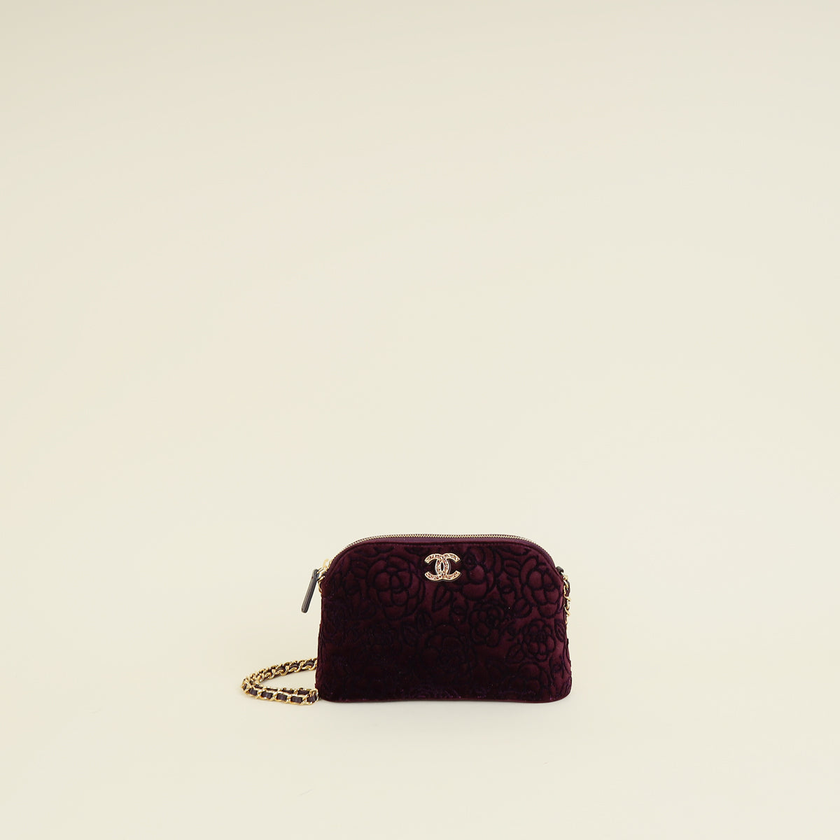 Chanel Violet CC Camellia Velvet Clutch With Chain