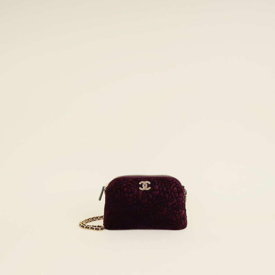Chanel Violet CC Camellia Velvet Clutch With Chain