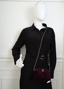 Chanel Violet CC Camellia Velvet Clutch With Chain
