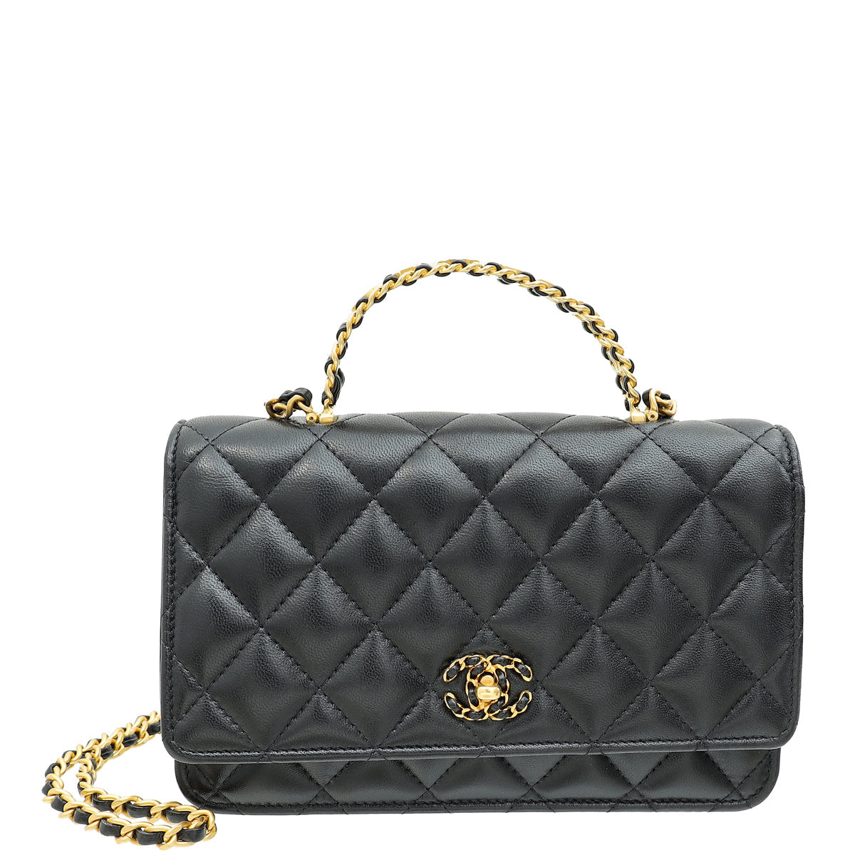 Chanel Black Logo Top Handle Wallet on Chain