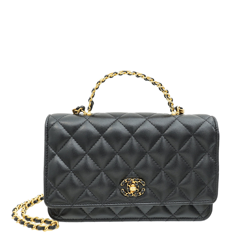 Chanel Black Logo Top Handle Wallet on Chain