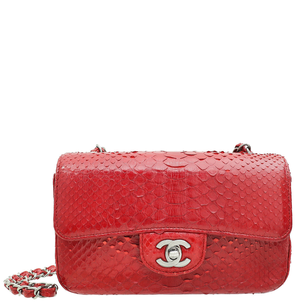 Chanel Red Classic Python Mini Rectangular Flap Bag