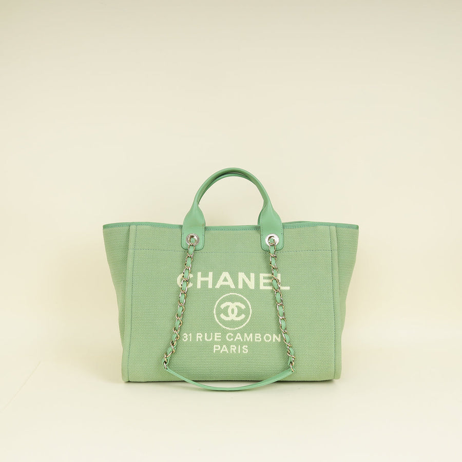 Chanel Green CC Deauville Mix Fabric Medium Tote Bag