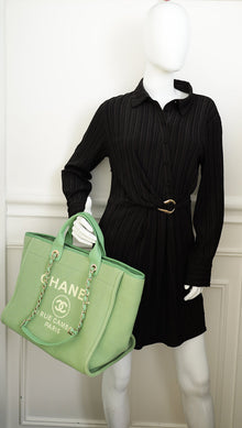 Chanel Green CC Deauville Mix Fabric Medium Tote Bag