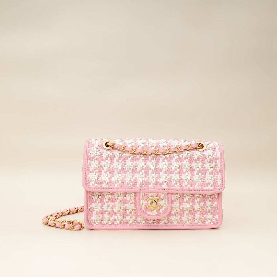Chanel Metallic Pink CC Viscose Woven Flap Bag