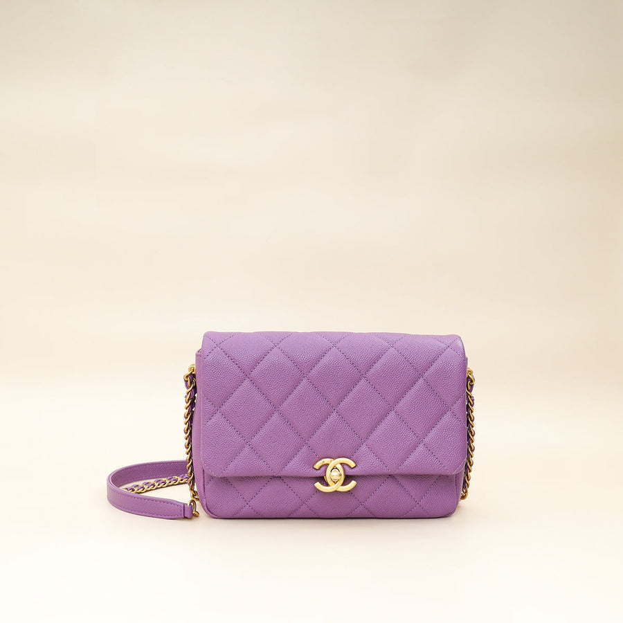 Chanel Purple CC Shiny Small Chain Melody Flap Bag
