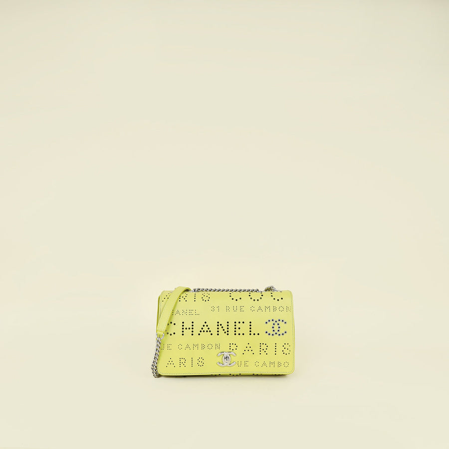 Chanel Yellow Green CC Perforated Logo Eyelet Flap Bag