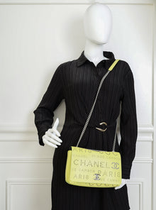 Chanel Yellow Green CC Perforated Logo Eyelet Flap Bag