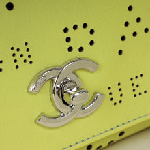 Chanel Yellow Green CC Perforated Logo Eyelet Flap Bag