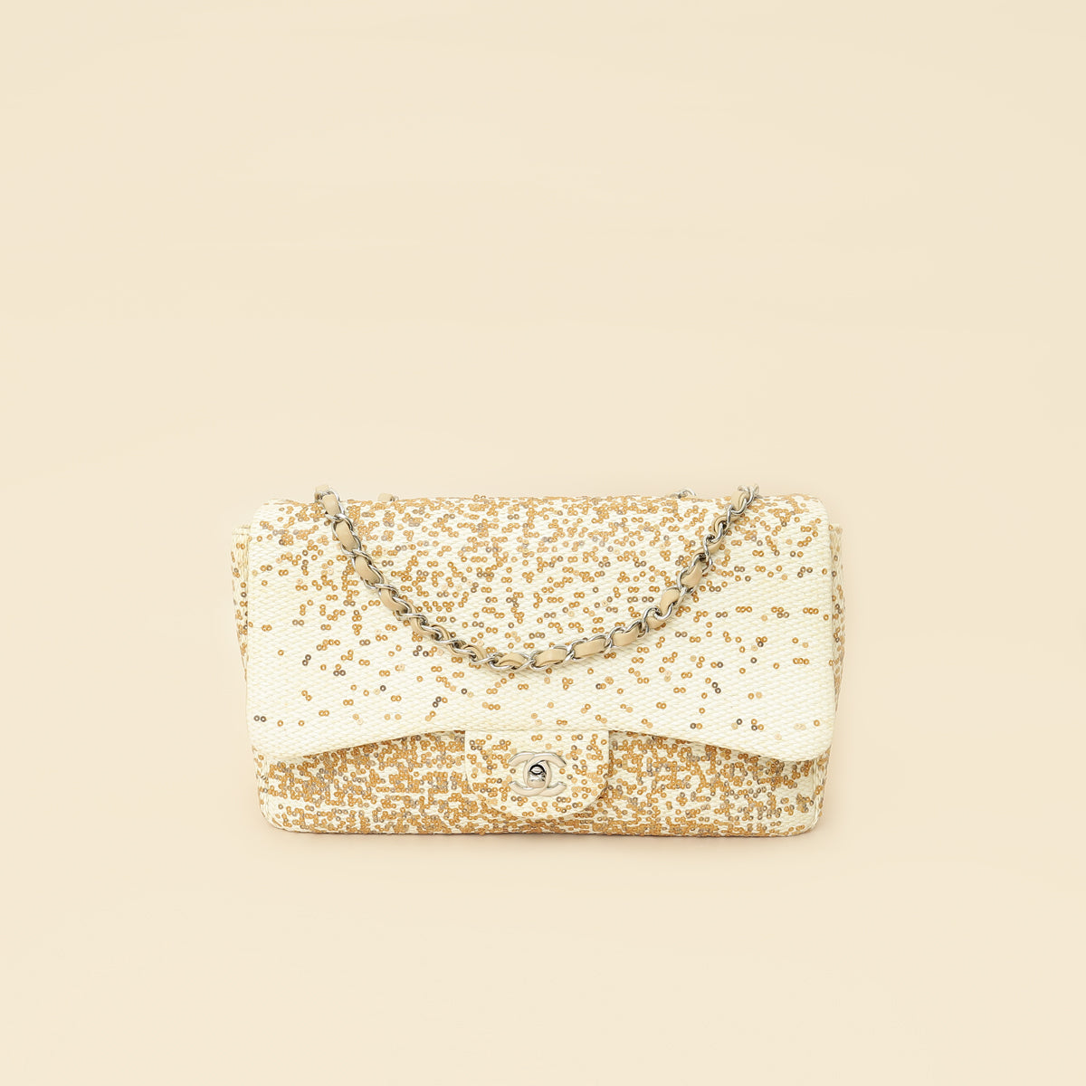 Chanel Bicolor Raffia Sequins Single Flap Jumbo Bag