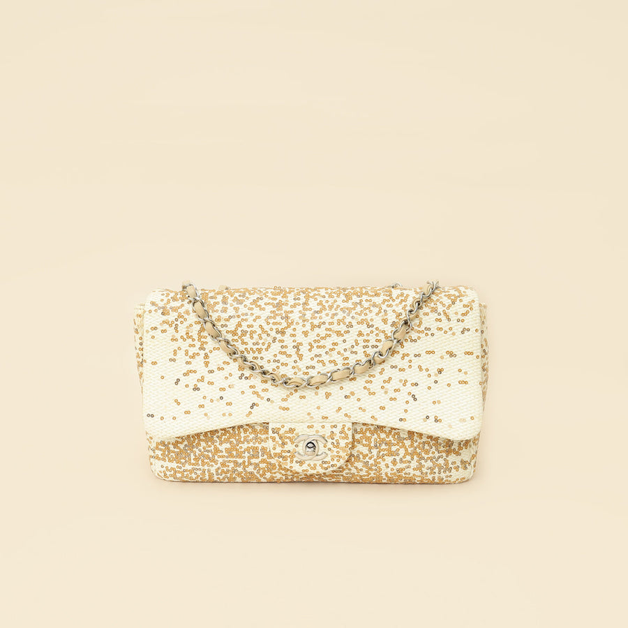 Chanel Bicolor Raffia Sequins Single Flap Jumbo Bag