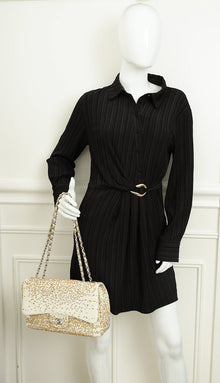 Chanel Bicolor Raffia Sequins Single Flap Jumbo Bag