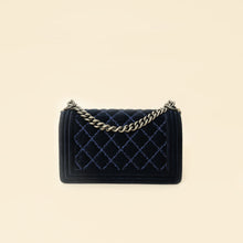 Chanel Navy Blue Velvet Stitched Boy Medium Flap Bag